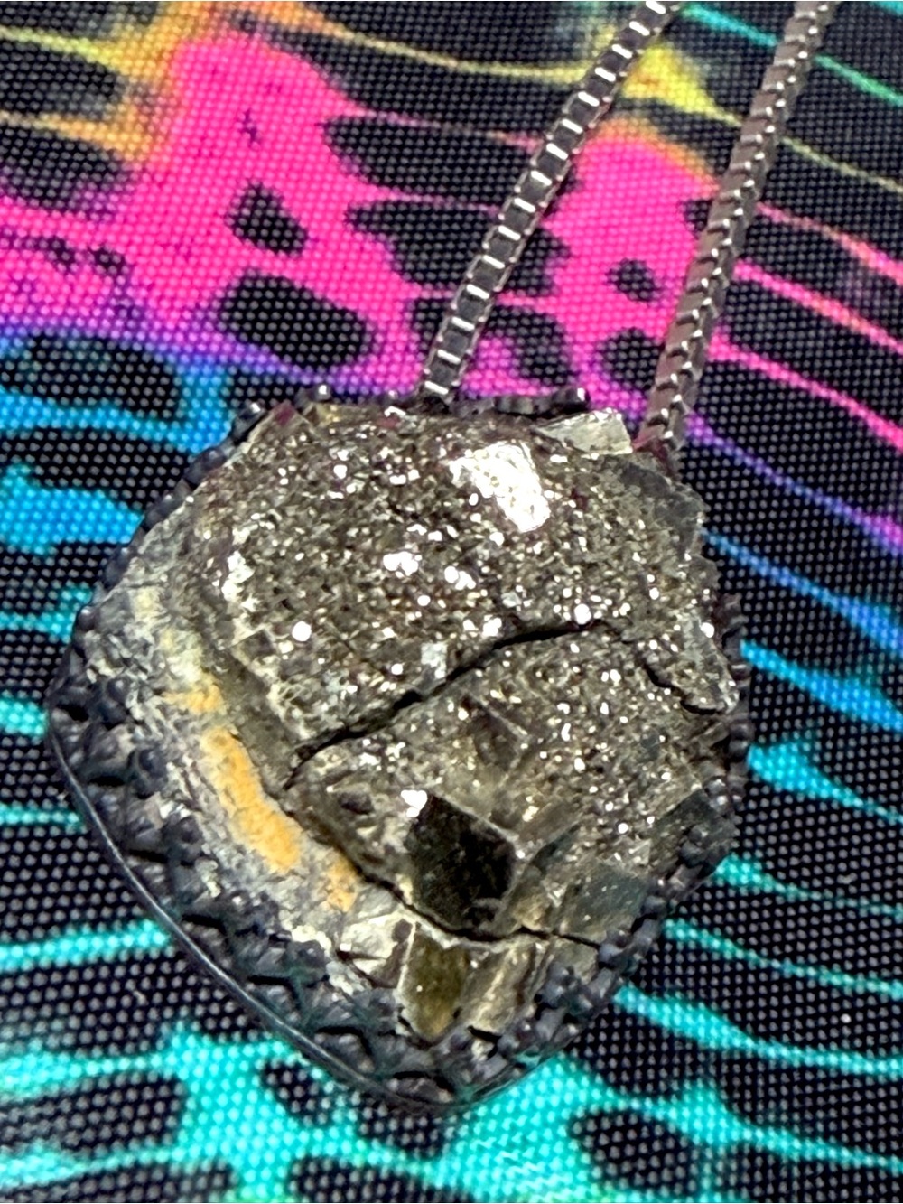 🔥Raw Pyrite Cluster Vintage Sterling Silver Necklace